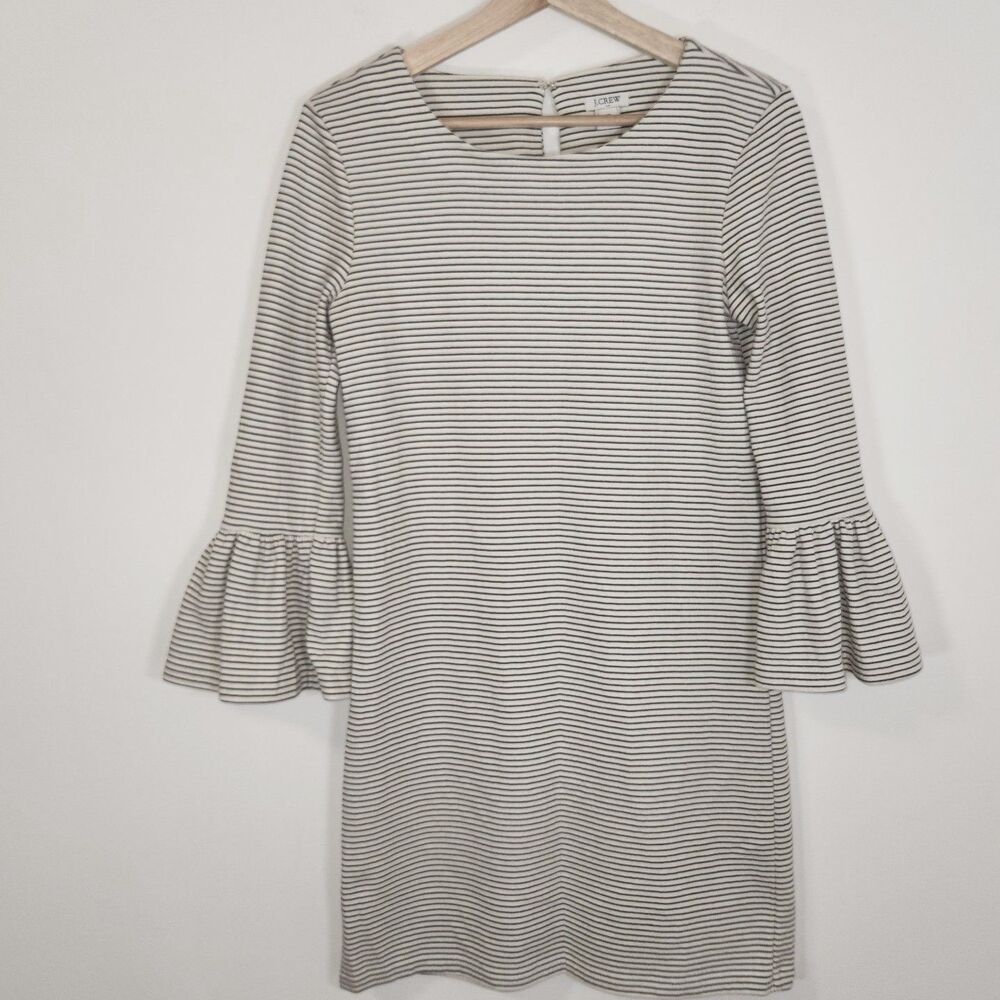 J. Crew Navy Ivory Striped Flutter Sleeve Knit Sheath Dress XSMALL